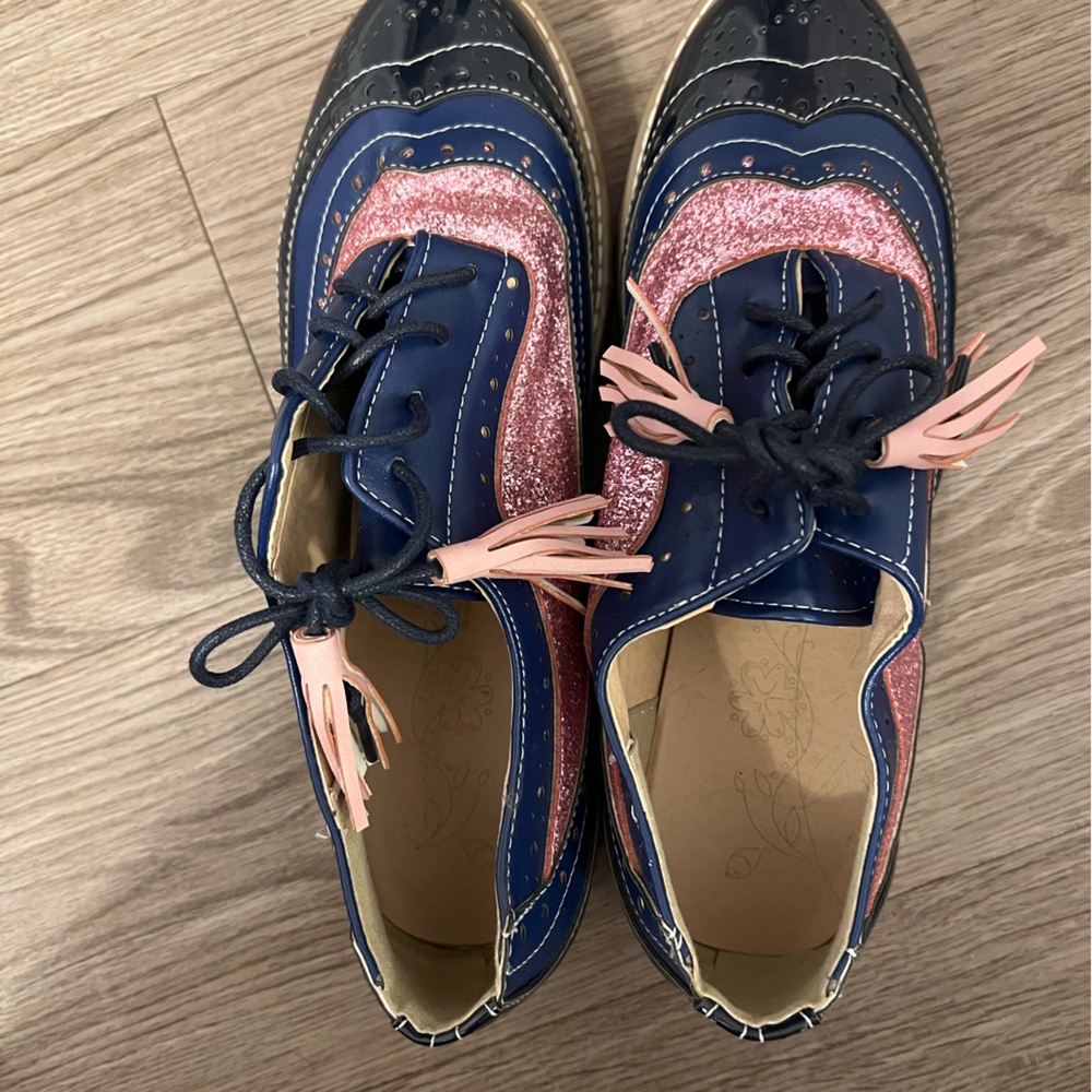 Pink glitter and Navy oxfords size 10